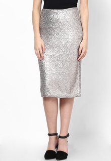 Lola Skye Grey Sequinned Pencil Skirt women