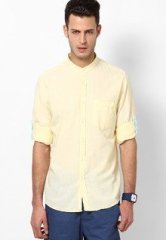 London Bridge Solid Yellow Casual Shirt men