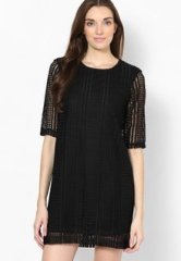 Mango 3/4Th Sleeve Black Solid Dress women