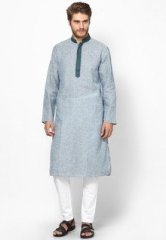 Manish Creations Striped Green Kurta Pyjama men