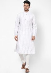 Manish Creations Striped Off White Kurta Pyjama men