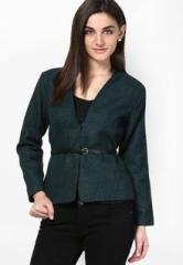 Martini Green Solid Jacket With Belt women