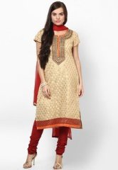 Melange Cotton Blend Beige Jacquard Suit Set women