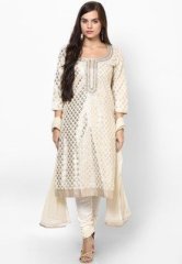 Melange Cotton Blend Off White Jacquard Suit Set women