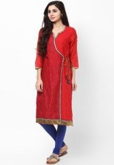 Melange Polyester Blend Red Kurta women