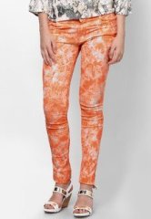 Miss Bennett Global Gal Tangerine Tie Dye Print Stretch Pants women