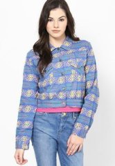 Miss Bennett Tribal Chic Sapphire Stretch Trucker Jacket women