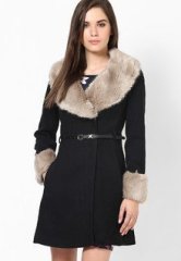 Miss Selfridge Black Fur Fit And Flare Coat women