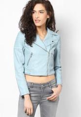 Miss Selfridge Blue Cropped Biker Jacket women