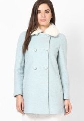 Miss Selfridge Blue Fur Collar Pea Coat women