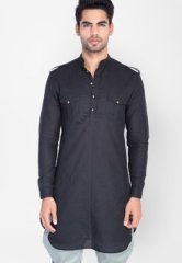 Mr Button Black Linen Kurta men