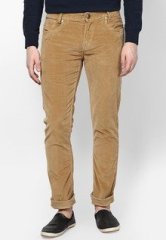 Mufti Solid Khaki Corduroy Trousers men