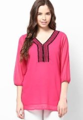 Mustard 3/4Th Sleeve Pink Georgette Tunic women