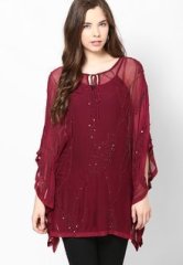 Mustard Maroon Embellished Tunic women