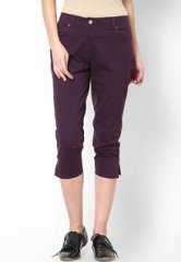 Mustard Purple Solid 3/4Th Capri women