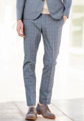 Next Light Blue Cotton Check Skinny Fit Suit: Trousers men