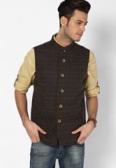 People Brown Solid Ethnic Jacket men