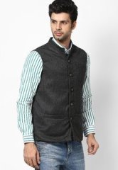 People Grey Solid Ethnic Jacket men