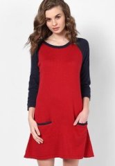 People Red 3/4Th Sleeve Shift Dress women