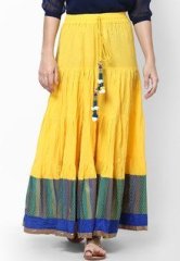 Peppertree Cotton Yellow Long Skirt With Border & Latkan women