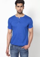 Phosphorus Blue Solid Half Sleeve Henley T Shirt men