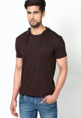 Phosphorus Brown Solid Half Sleeve Hooded T Shirt men