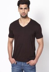 Phosphorus Brown Solid Half Sleeve V Neck T Shirt men