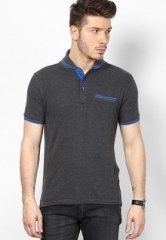 Phosphorus Dark Grey Shawl Collar Polo T Shirt With Contrast Tipping men