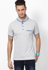 Phosphorus Grey Shawl Collar Polo T Shirt With Contrast Tipping men