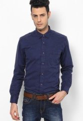 Phosphorus Navy Blue Full Sleeve Over Dyed Shirt men