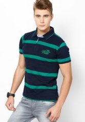 Phosphorus Navy Blue Striper Half Sleeve Polo T Shirt men