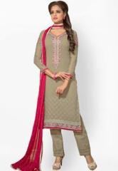 Prafful Grey Embroidered Dress Material women