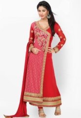 Prafful Red Embroidered Dress Material women