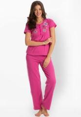 Prettysecrets Fuchsia Embroidered Top And Pajama Set women