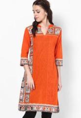 Rain & Rainbow Cotton Orange A Line Kurta women