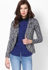 Raindrops Blue Printed Winter Jacket women