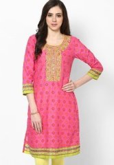 Rangriti Cotton Blend Pink Kurti women