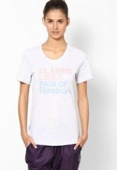 Reebok Cotton Light Grey White Graphic Tee women