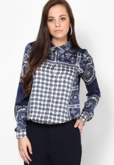 River Island Navy Scarf Print Silky Shirt women