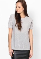 River Island Silver Metallic Front Tee women