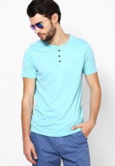 River Island Turquoise Granddad Henley T Shirt men