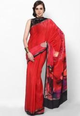 Satya Paul Crepe Red Digital Printed Saree women