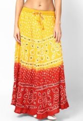 Seeya Orange Jaipuri Bandhej Long Skirt women