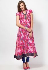 Shakumbhari Short Sleeve Printed Pink Kurta women