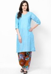 Shree Blue Printed Cotton Kurta With Patiala Salwar women