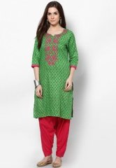 Shree Cotton Green Printed Kurta With Patiala Salwar women