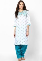 Shree Cotton White Color Printed Kurta And Patiala Salwar women