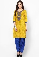 Shree Cotton Yellow Printed Kurta With Patiala Salwar women