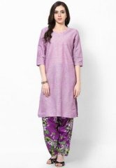 Shree Mauve Printed Cotton Kurta With Patiala Salwar women