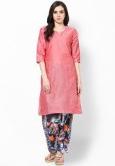 Shree Pink Printed Cotton Kurta With Patiala Salwar women